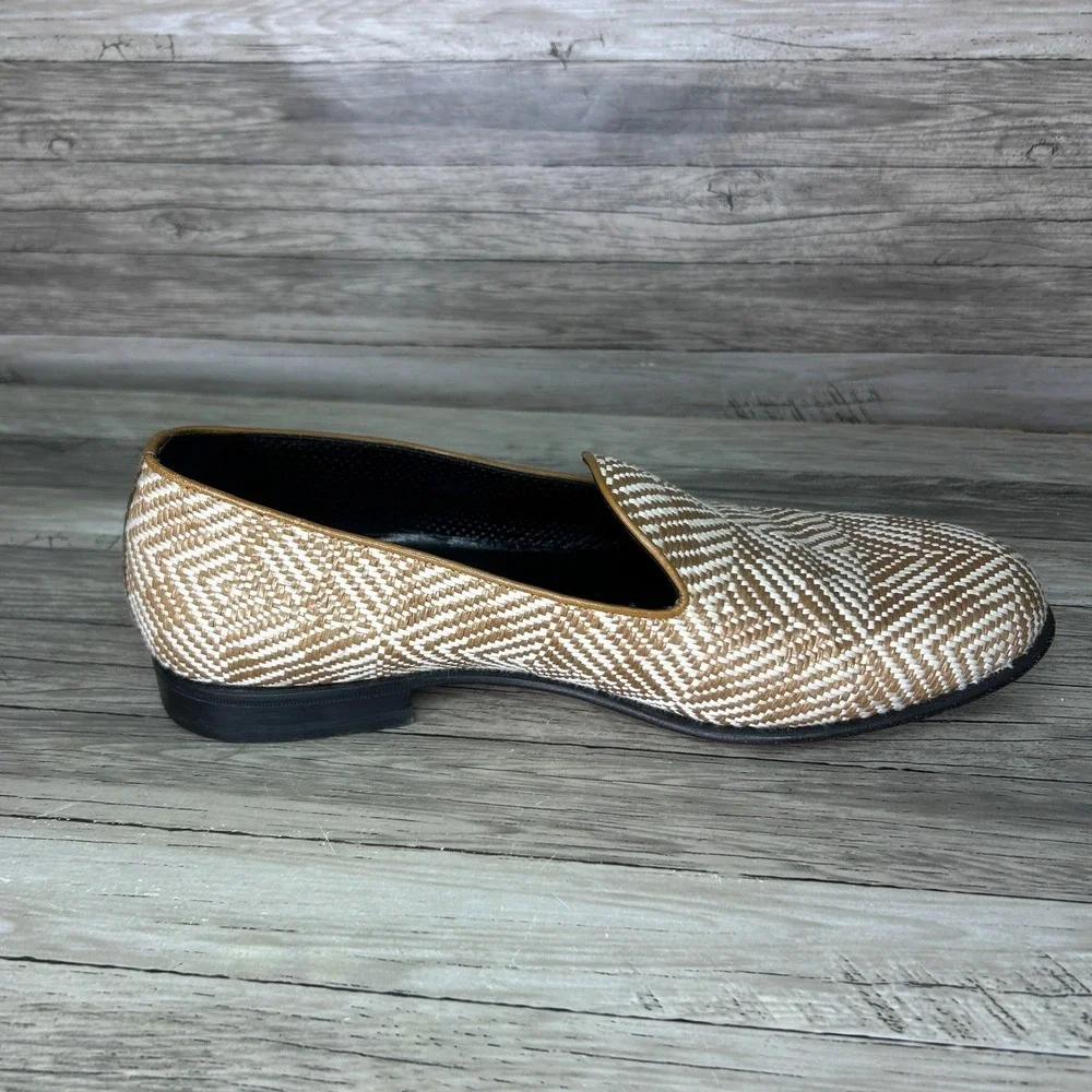 A. Testoni Italy Mens Woven Raffia Loafers Size 8 Geometric Old Money‎ Preppy